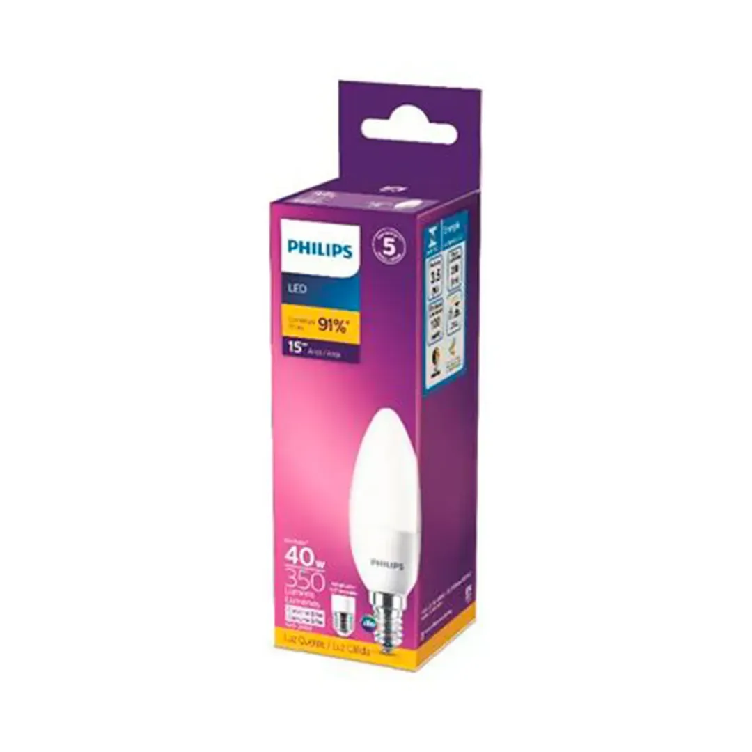 FOCO LED VELA AMARILLO E14 40W PHILIPS3