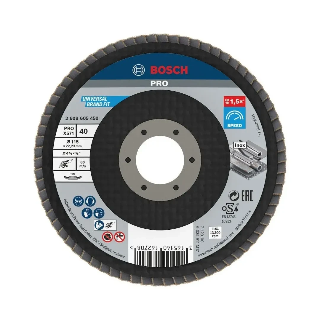 DISCO FLAP CURVO 4.5'' GR.40 ACERO INOXIDABLE BOSCH