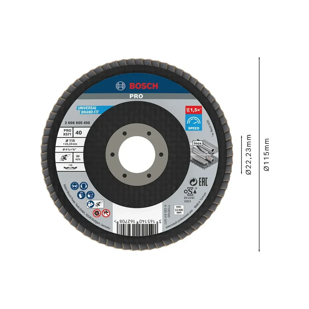 DISCO FLAP CURVO 4.5'' GR.40 ACERO INOXIDABLE BOSCH2