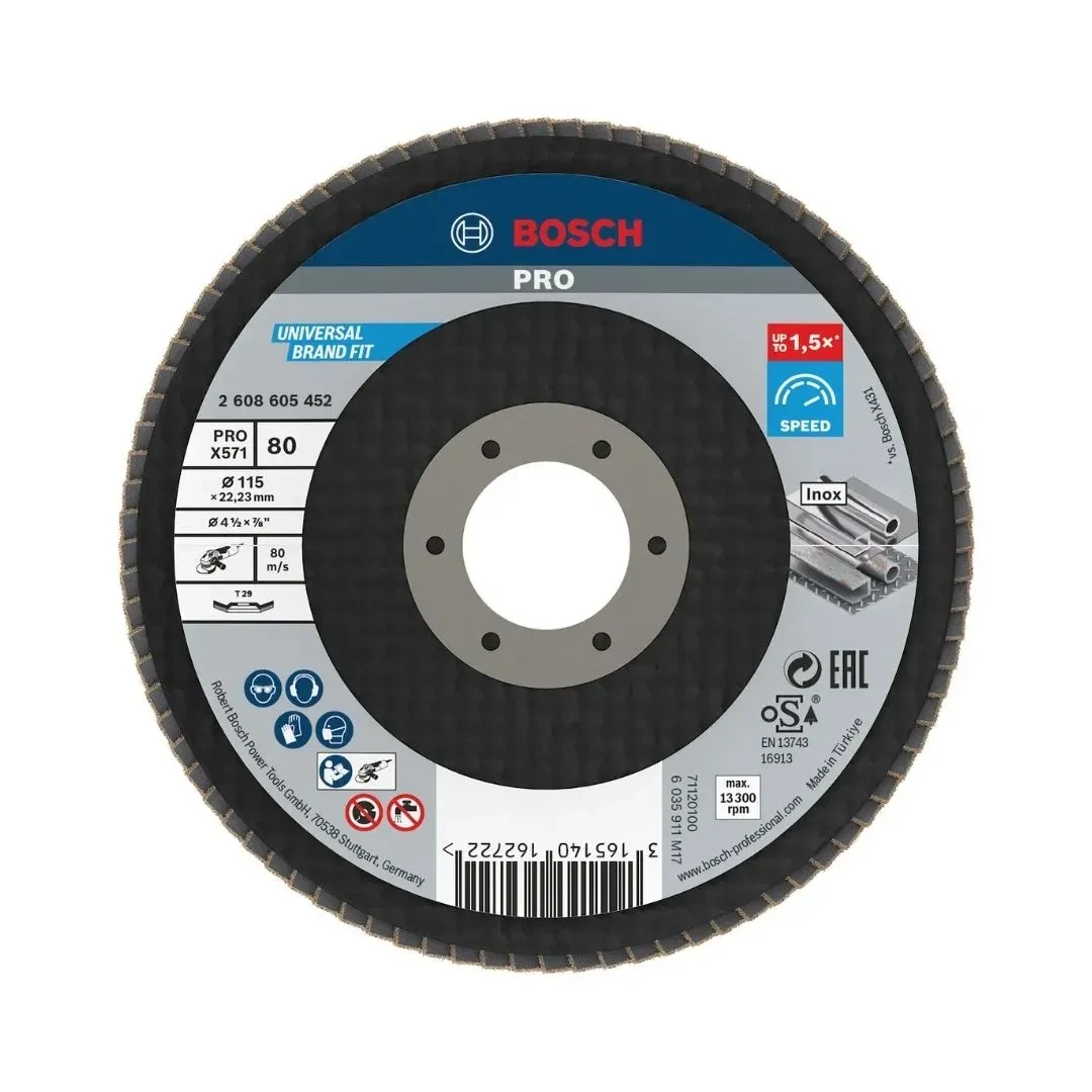 DISCO FLAP CURVO 4.5'' GR.80 ACERO INOXIDABLE BOSCH