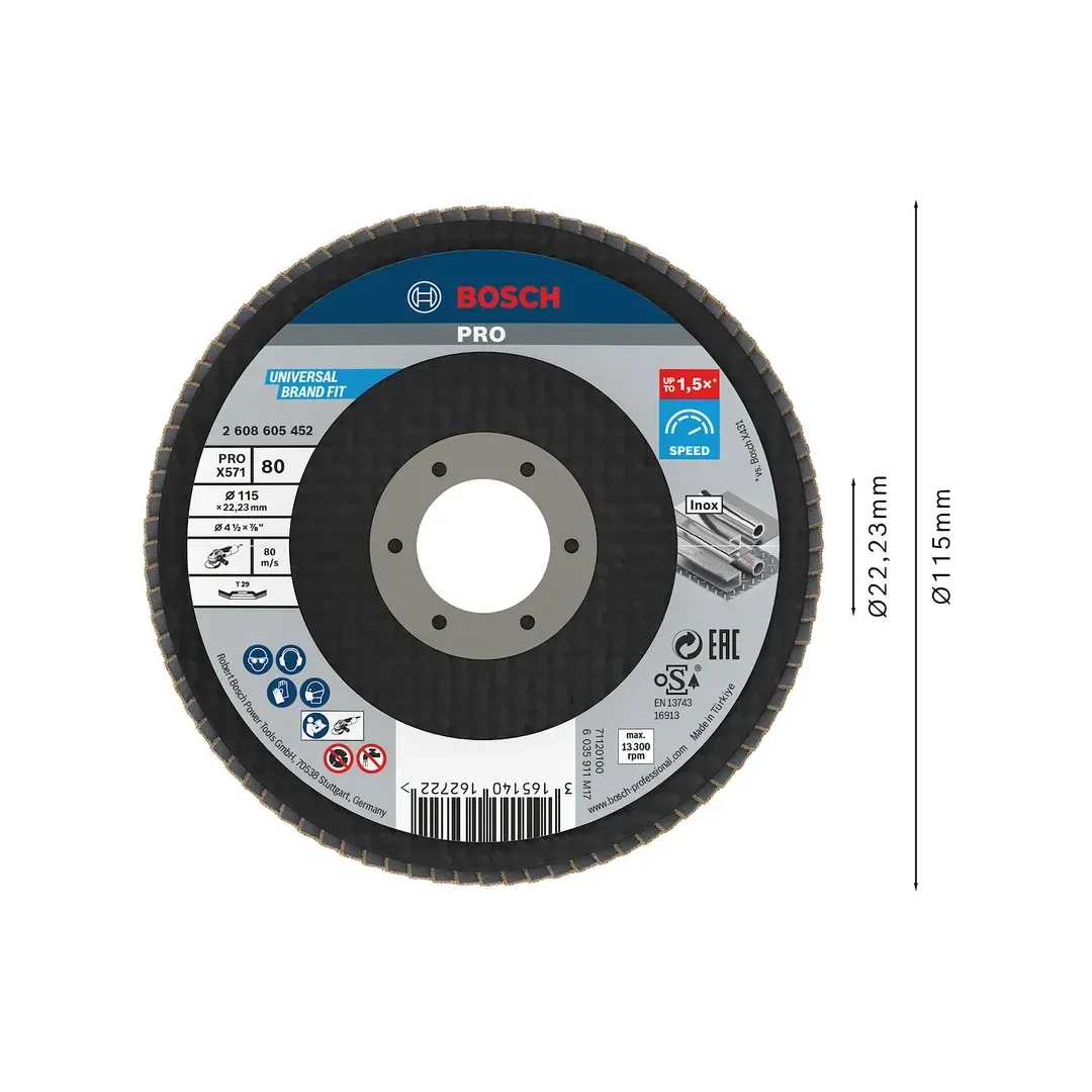 DISCO FLAP CURVO 4.5'' GR.80 ACERO INOXIDABLE BOSCH2