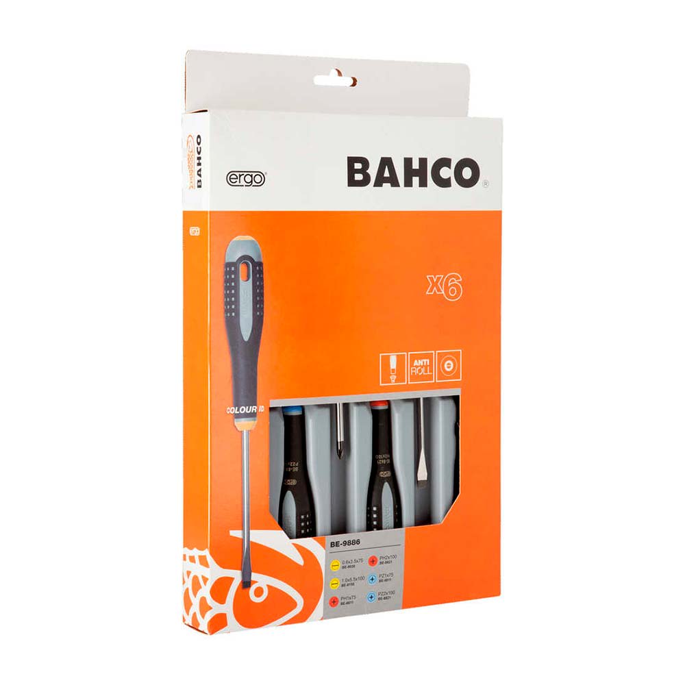 SET DE DESATORNILLADORES MODELO BE9886 CROMADO ERGONOMICO DE 6 PIEZAS BAHCO