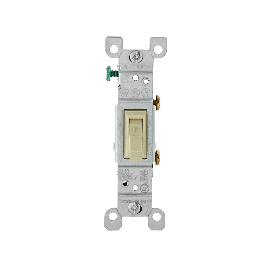 INTERRUPTOR UNIPOLAR SIMPLE DE PALANCA CONEXION A TIERRA 15A 120V MARFIL LEVITON1