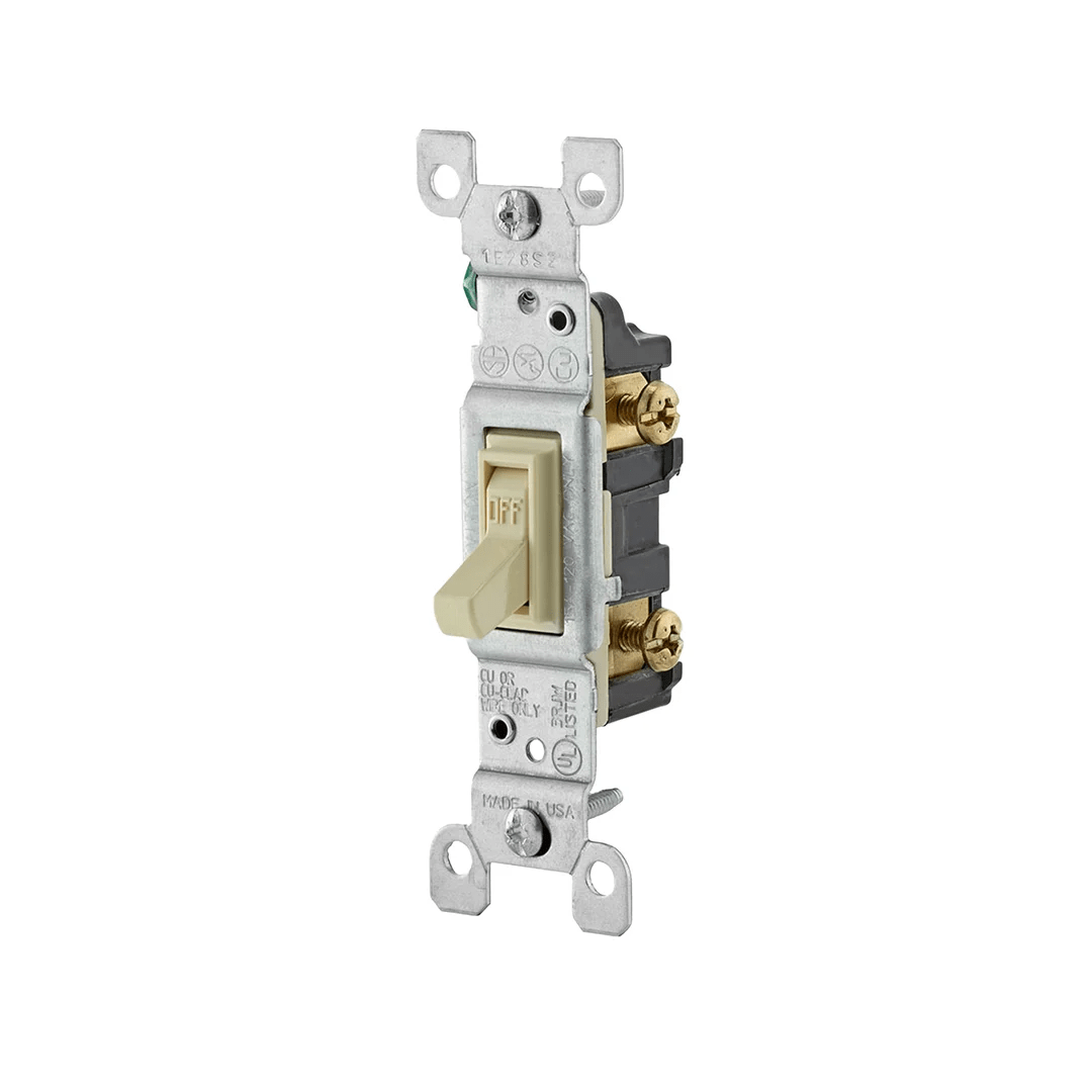 INTERRUPTOR UNIPOLAR SIMPLE DE PALANCA CONEXION A TIERRA 15A 120V MARFIL LEVITON2