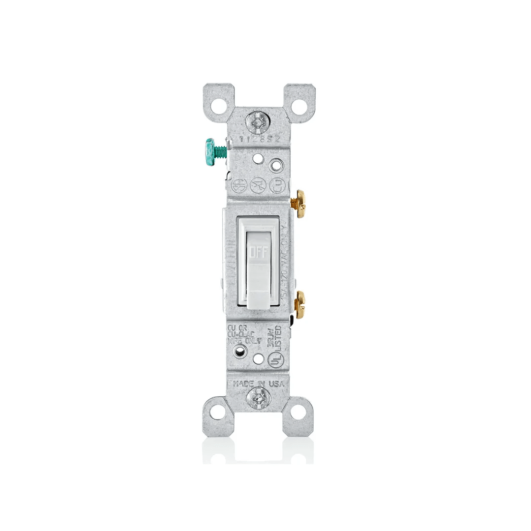 INTERRUPTOR UNIPOLAR SIMPLE DE PALANCA CONEXION A TIERRA 15A 120V BLANCO LEVITON1