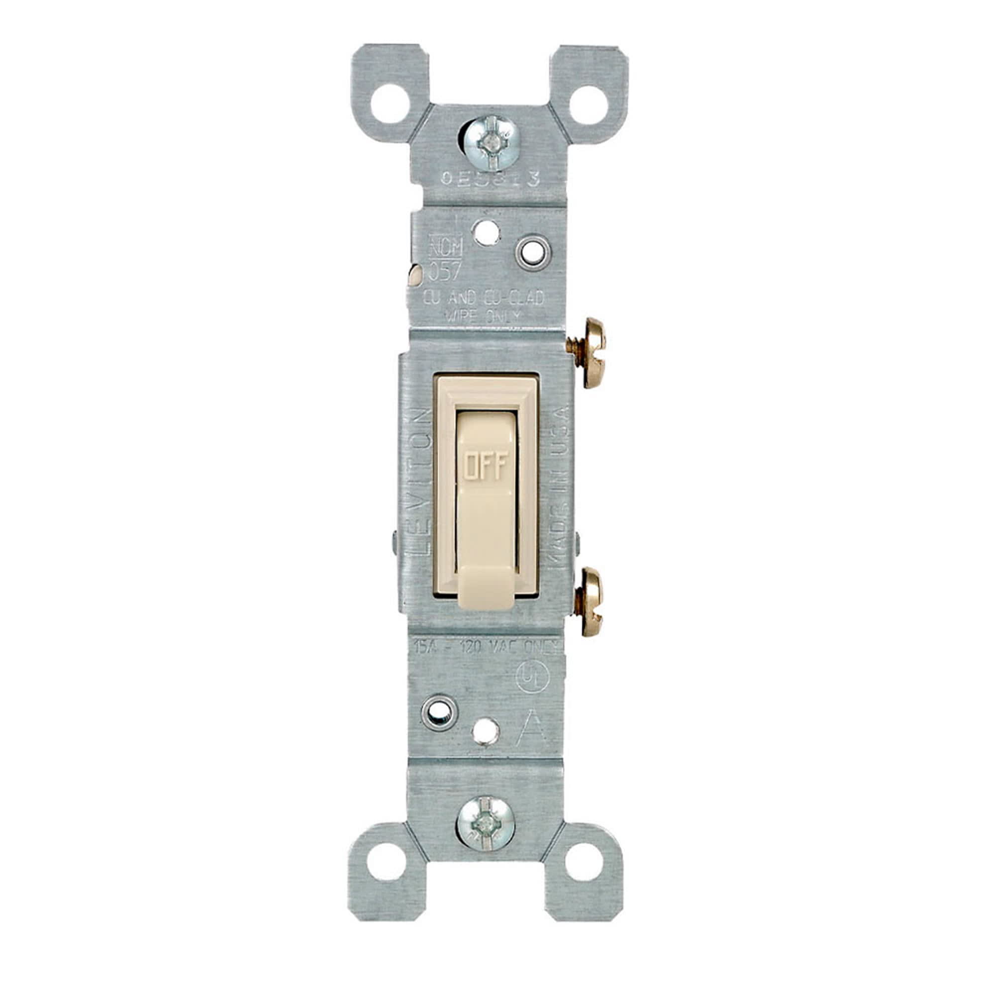 INTERRUPTOR UNIPOLAR SIMPLE DE PALANCA 15A 120V MARFIL LEVITON1