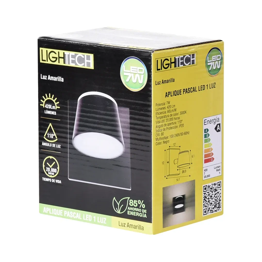 APLIQUE PASCAL LED 7W 30K 420LM 110G IP20 BK 120X1 LIGHTECH4