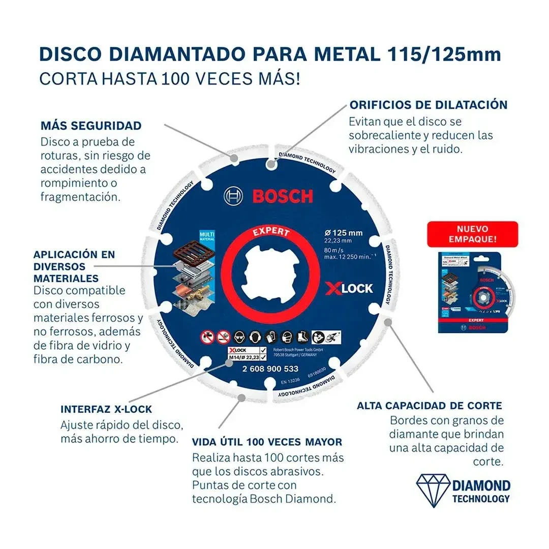 DISCO DIAMANTADO XLOCK PARA METAL 125X22.23MM BOSCH10