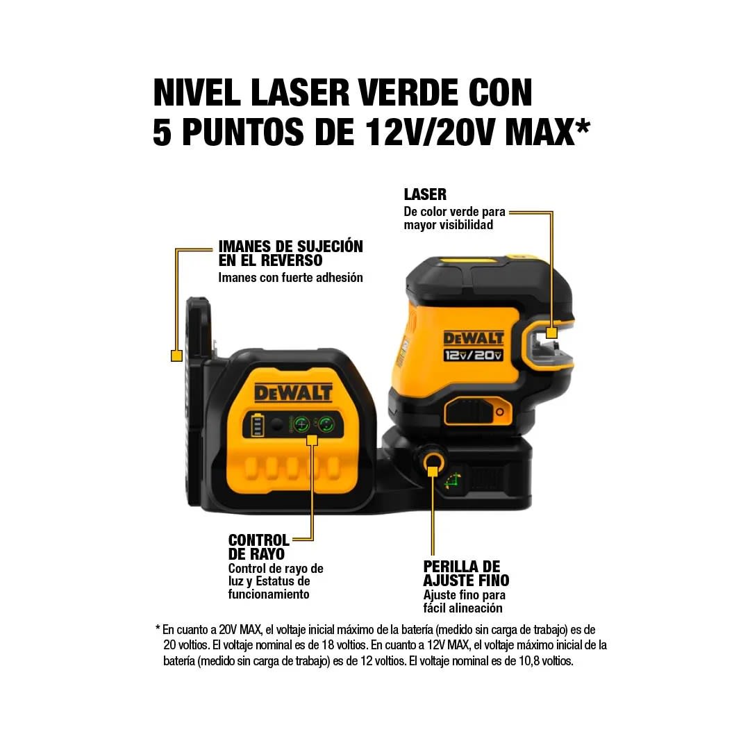 NIVEL LASER COMBINADO 5 LINEAS Y 2 PUNTO VERDE 20V DCLE34520GB DEWALT4