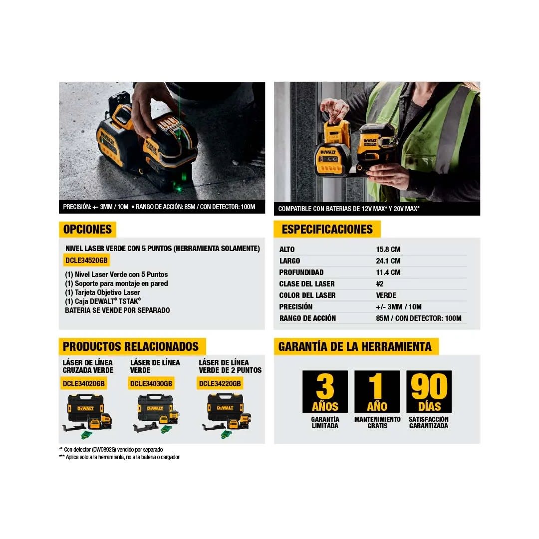 NIVEL LASER COMBINADO 5 LINEAS Y 2 PUNTO VERDE 20V DCLE34520GB DEWALT5