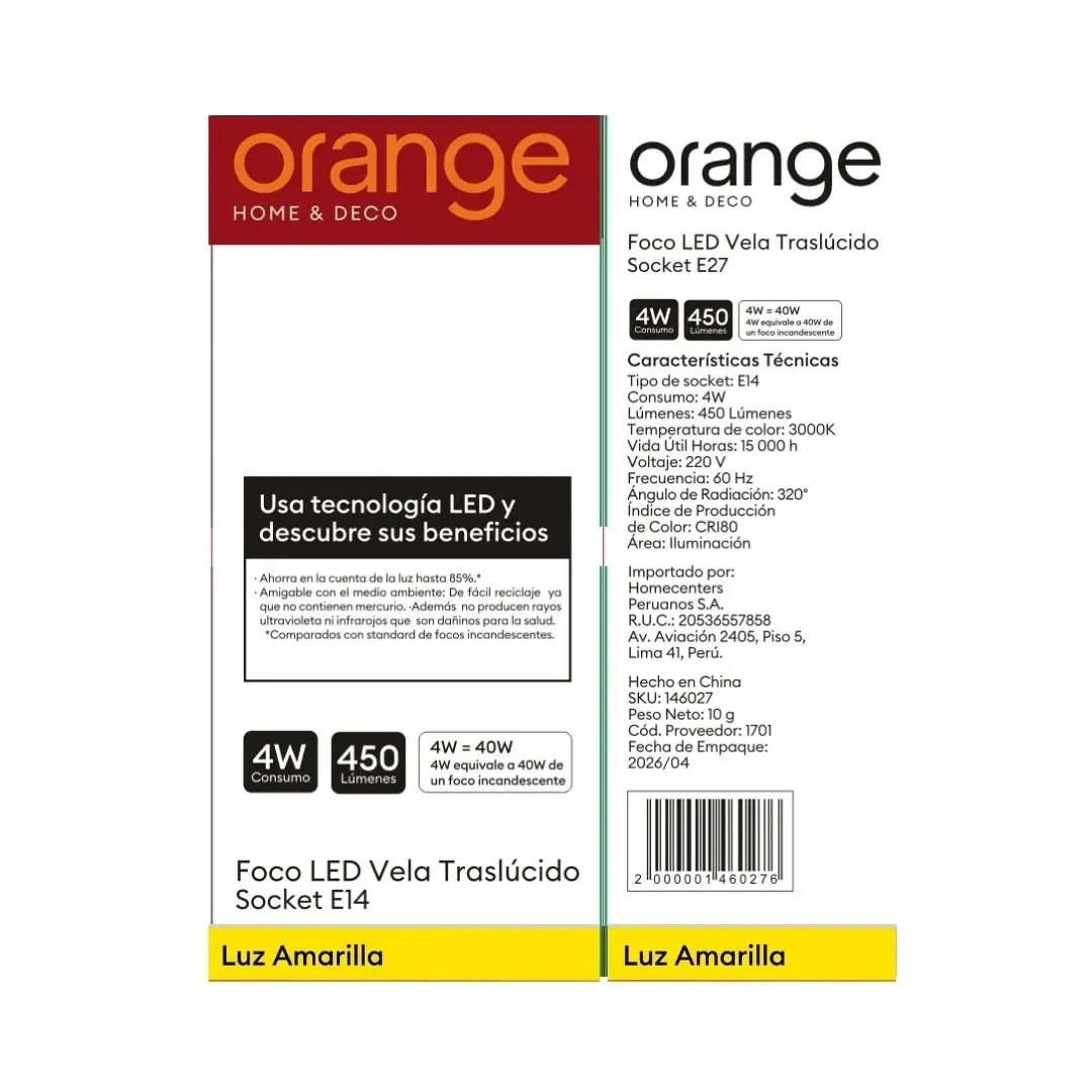 FOCO VELA LED CLEAR 4W LC ORANGE6