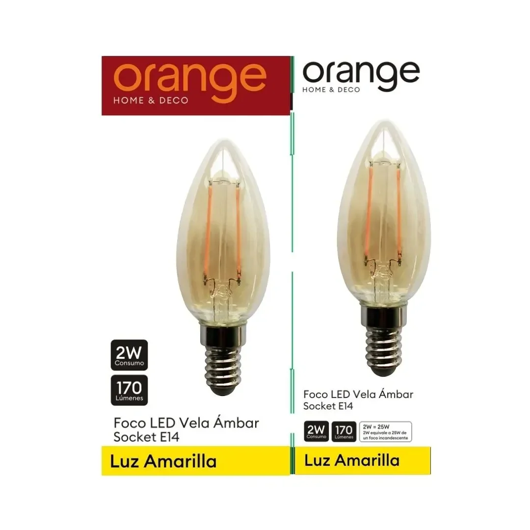 FOCO VELA LED VINTAGE AMBAR 2W E14 LC ORANGE5