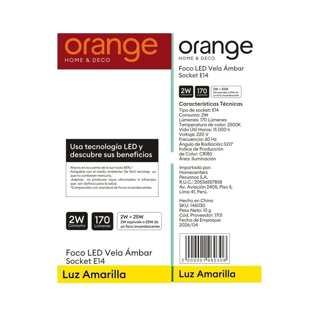 FOCO VELA LED VINTAGE AMBAR 2W E14 LC ORANGE6
