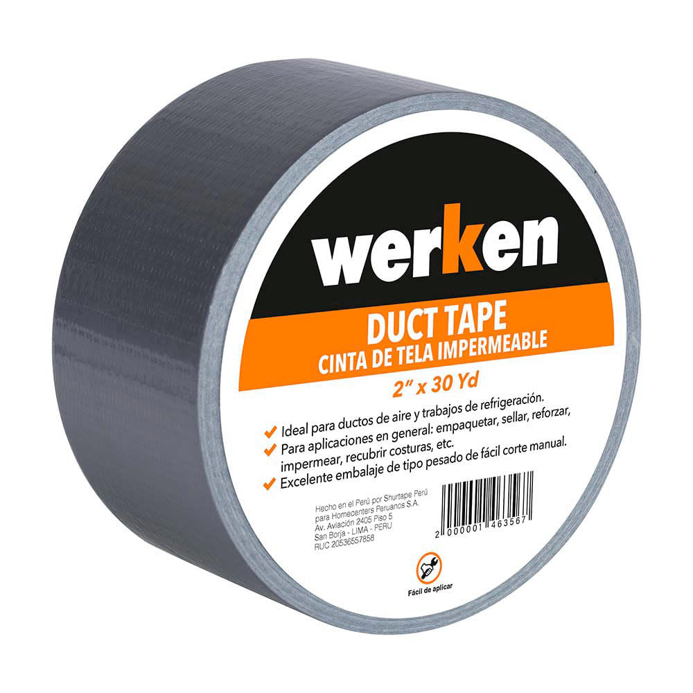 CINTA DUCT TAPE 2'' X 30 YDS PACK X 3U. WERKEN