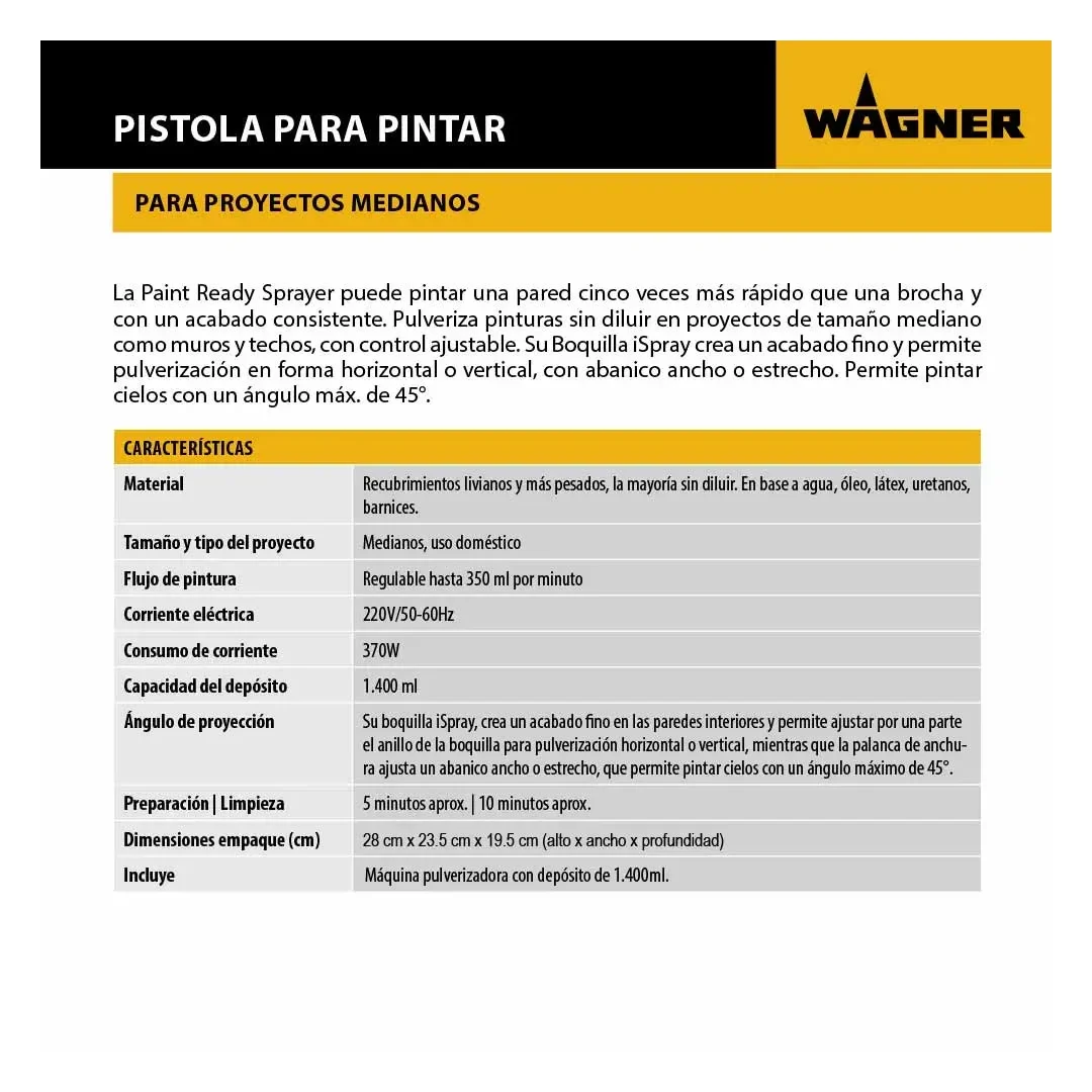 PISTOLA PARA PINTAR SPRAYER 370W 1400ML WAGNER7