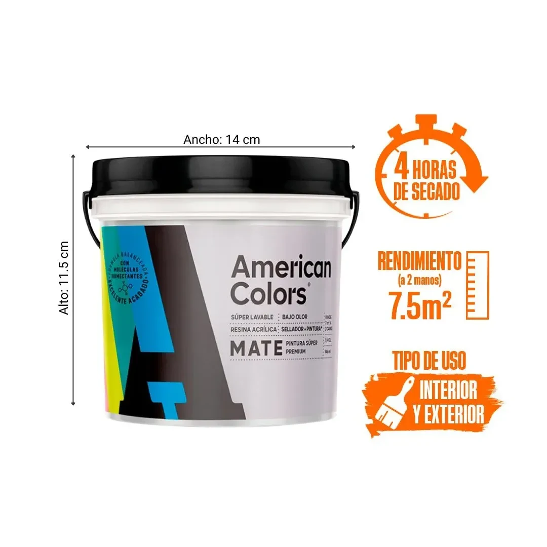 PINTURA MATE BLANCO 1/4 GALON AMERICAN COLORS2