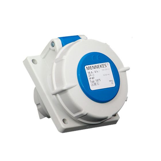 TOMA EMPOTRABLE 16AMP 2P+T 250V AZUL 6H IP67 MENNEKES1