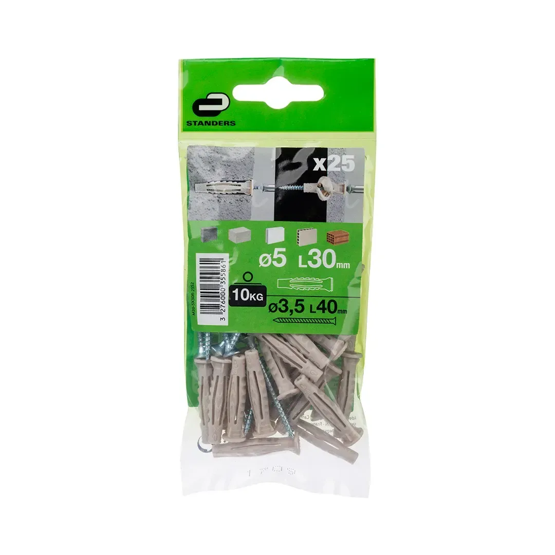 TORNILLO + TARUGO 5X30MM X 25 UNIDADES STANDERS