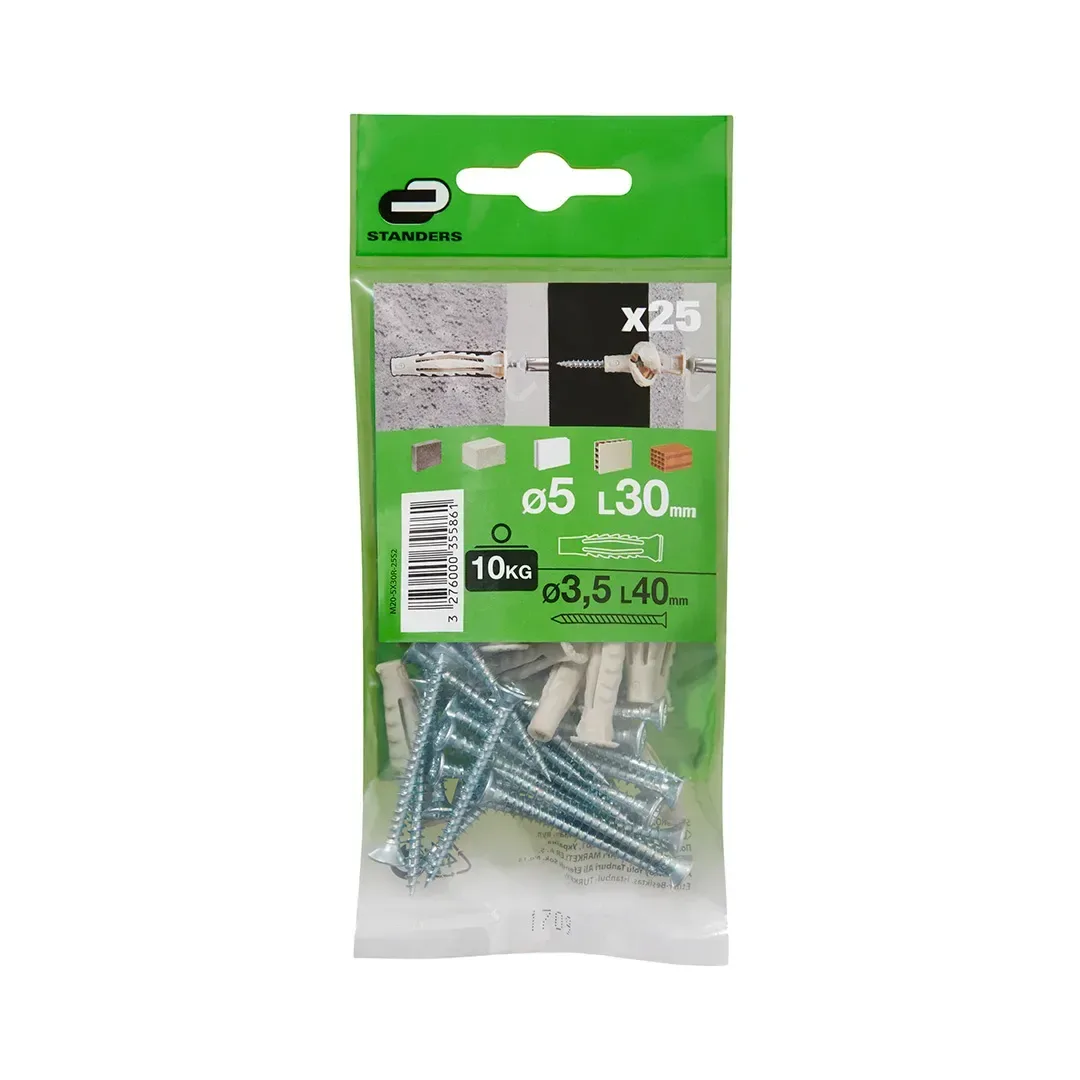 TORNILLO + TARUGO 5X30MM X 25 UNIDADES STANDERS3