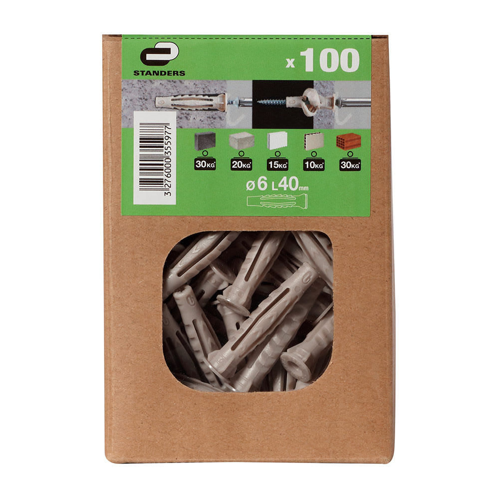 TARUGO NYLON 6X40MM JUEGO DE 100 UNIDADES STANDERS