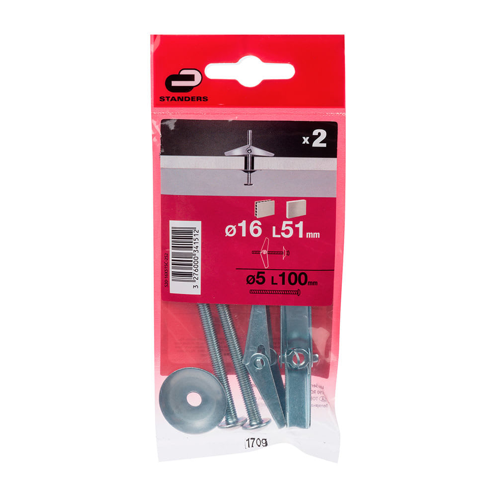 TORNILLO + ANCLAJE MARIPOSA 16X51MM X 2 UNIDADES STANDERS1