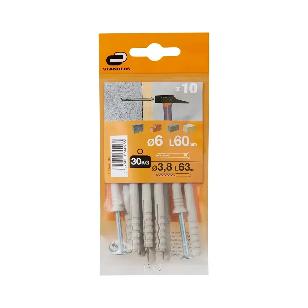 TORNILLO + TARUGO 6X60MM X 10 UNIDADES STANDERS