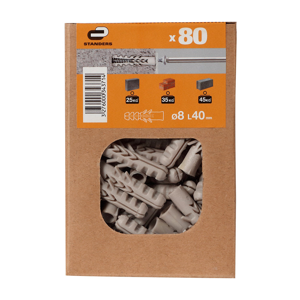 TARUGO NYLON 8X40MM JUEGO DE 80 UNIDADES STANDERS