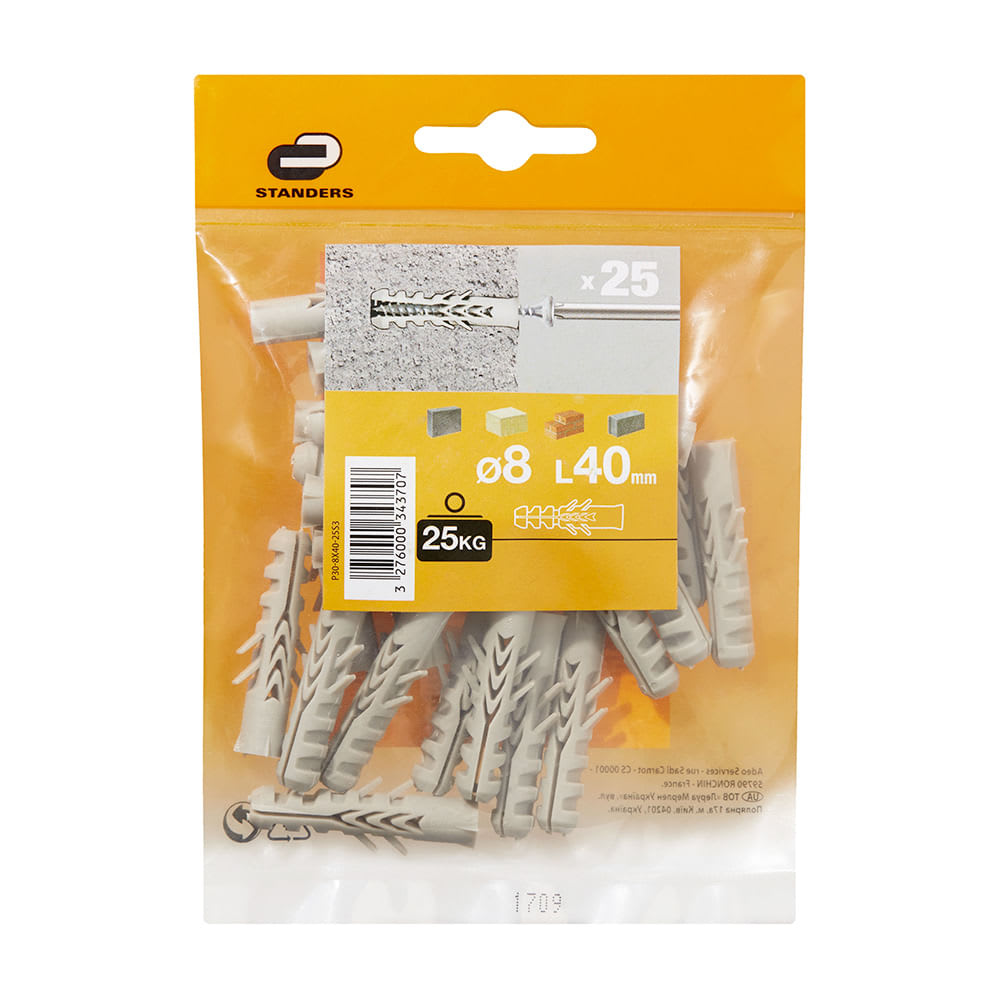 TARUGO NYLON 8X40MM JUEGO DE 25 UNIDADES STANDERS