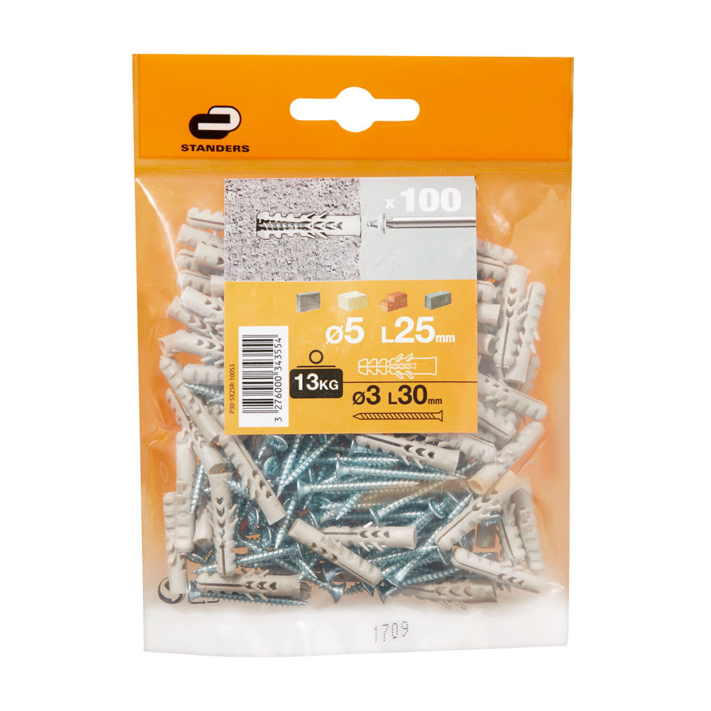 TORNILLO + TARUGO 5X25MM X 100 UNIDADES STANDERS1