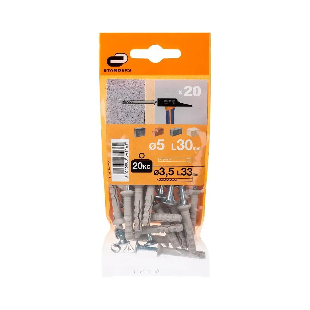 TORNILLO + TARUGO 5X30MM X 20 UNIDADES STANDERS