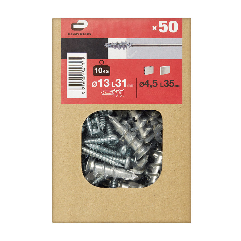 TORNILLO + TARUGO 13X31MM X 50 UNIDADES STANDERS