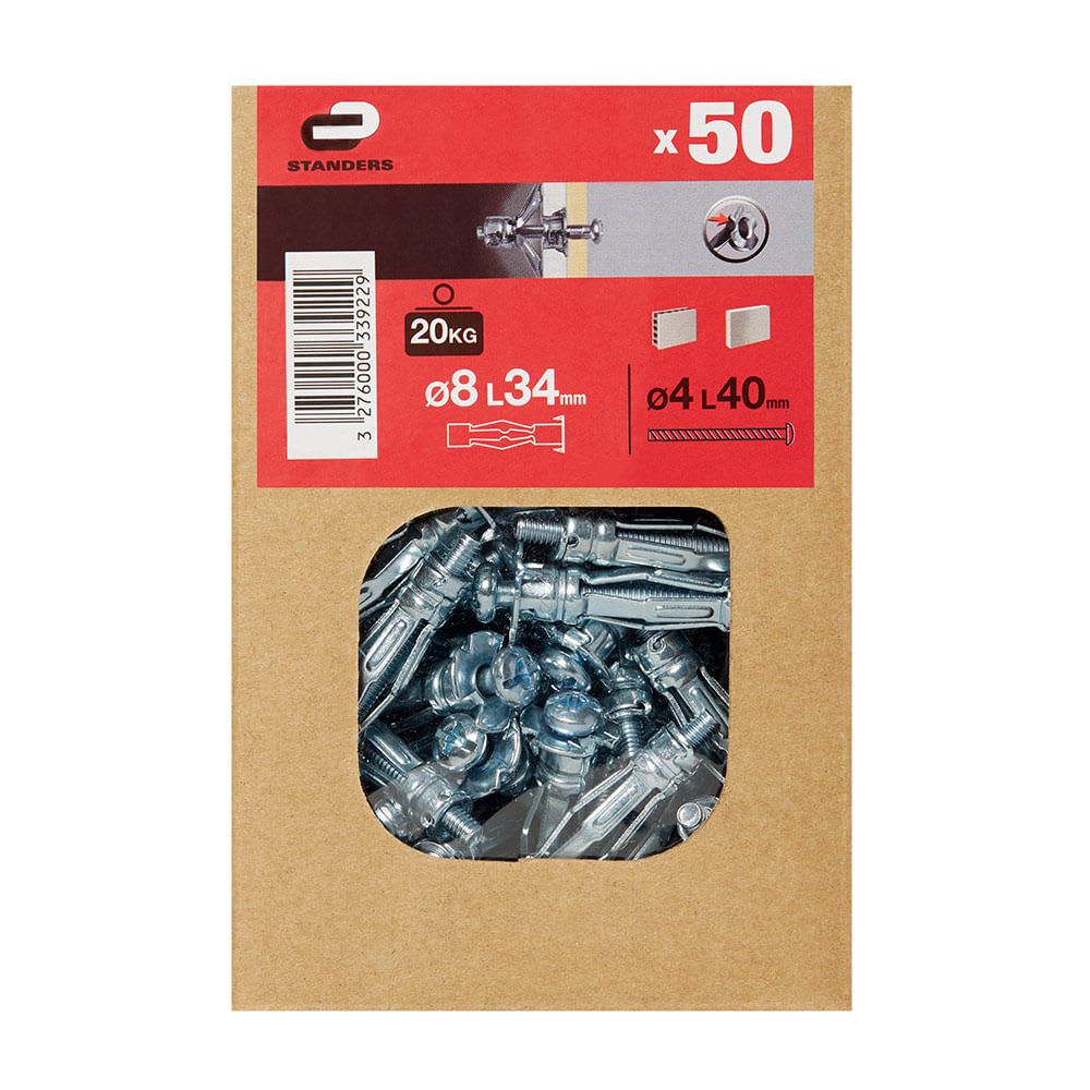 TORNILLO + TARUGO 8X34MM X 50 UNIDADES STANDERS1