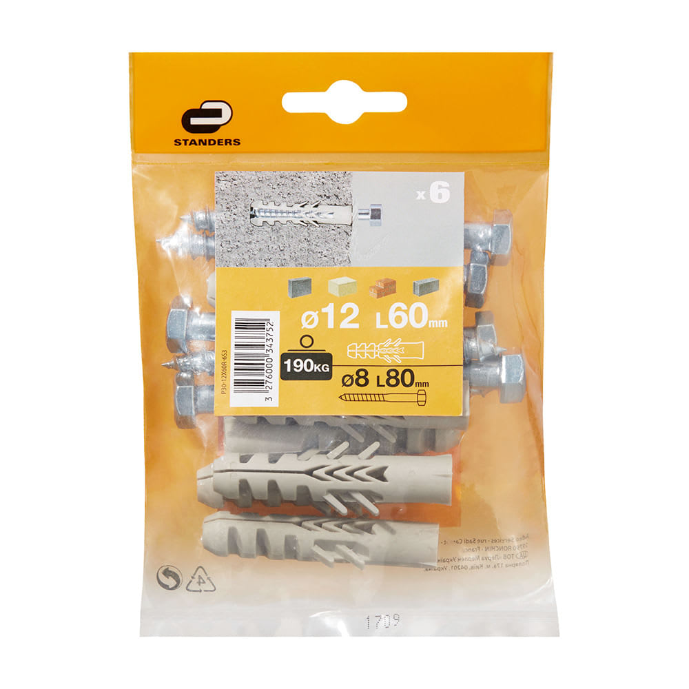 TORNILLO + TARUGO 12X60MM X 6 UNIDADES STANDERS