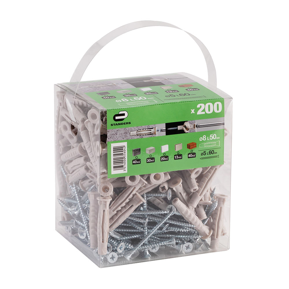 TORNILLO + TARUGO 8X50MM X 200 UNIDADES STANDERS1