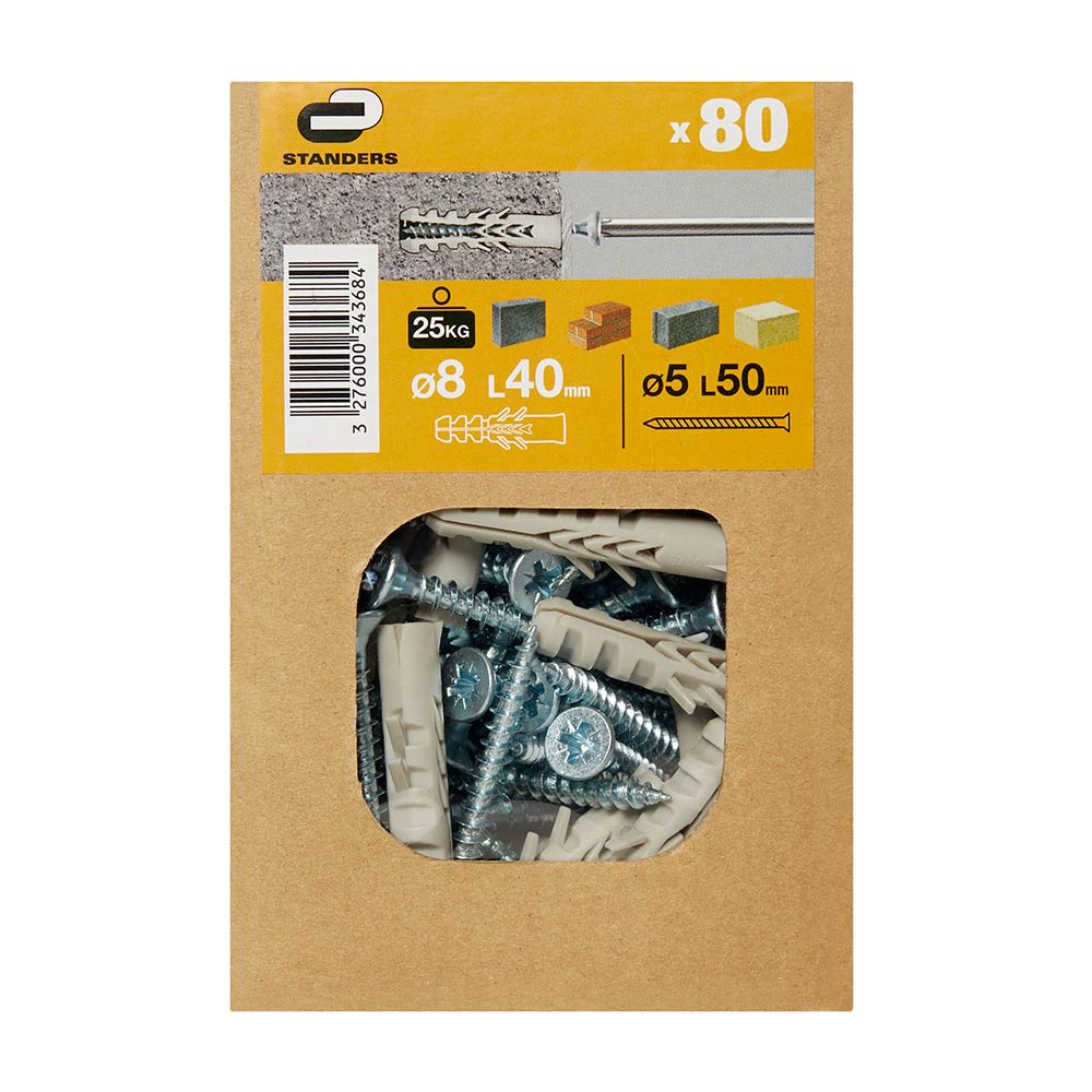 TORNILLO + TARUGO 8X40MM X 80 UNIDADES STANDERS1