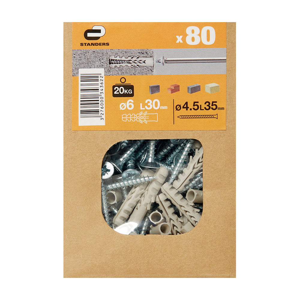 TORNILLO + TARUGO 6X30MM X 80 UNIDADES STANDERS