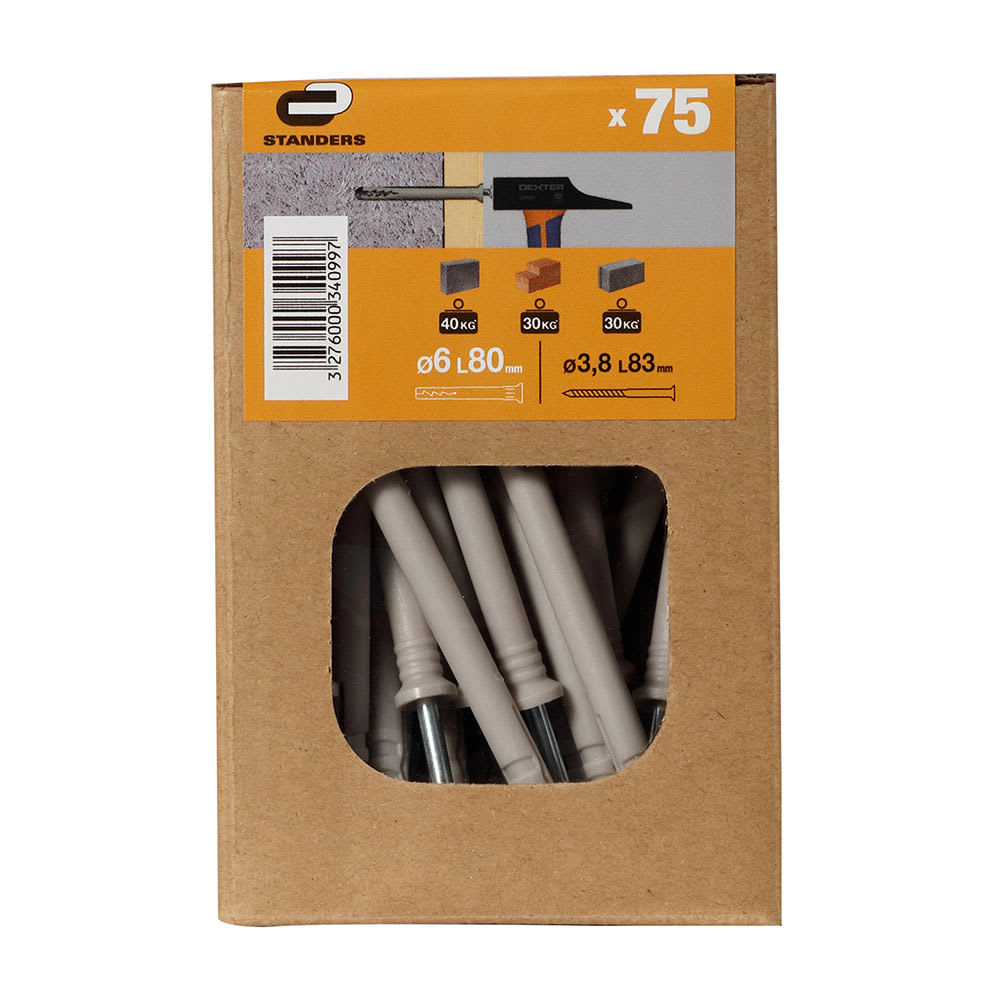 TORNILLO + TARUGO 6X80MM X 75 UNIDADES STANDERS