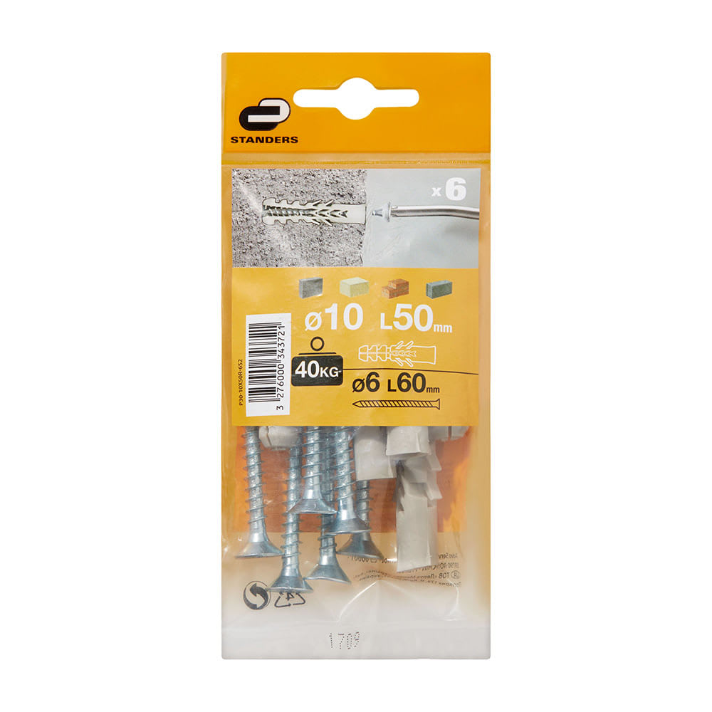 TORNILLO + TARUGO 10X50MM X 6 UNIDADES STANDERS1