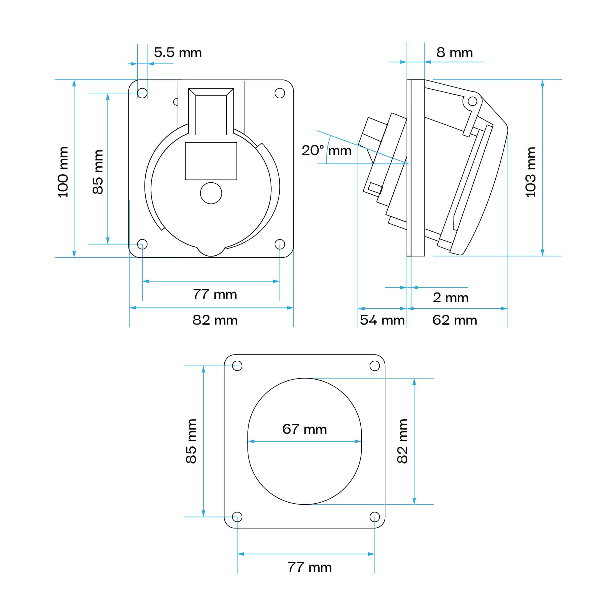 TOMA EMPOTRABLE 32AMP 2P+T 250V AZUL 6H IP44 MENNEKES2