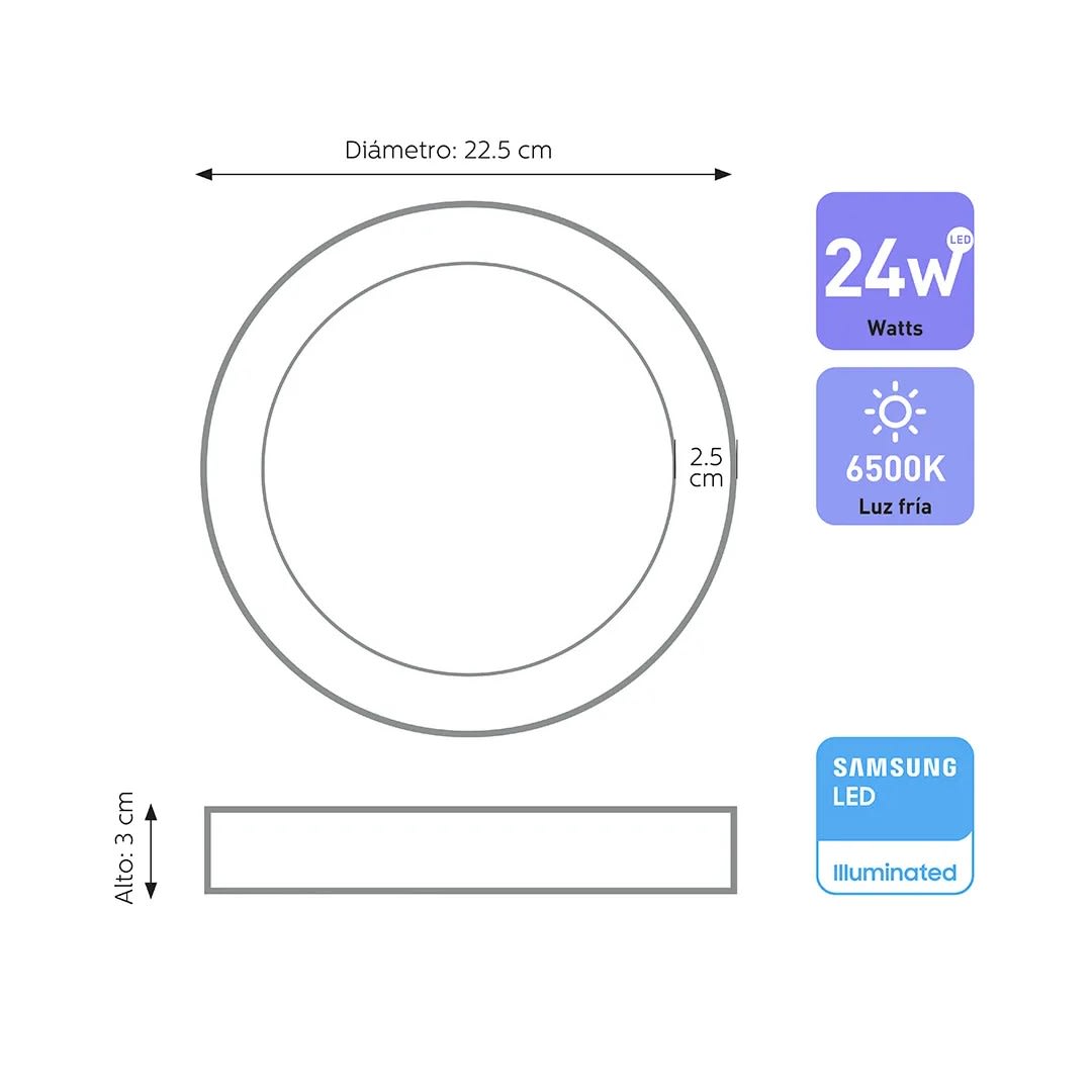 PANEL LED ADOSABLE ELEGANT REDONDO 24W LUZ FRIA WELLMAX-SAMSUNG4