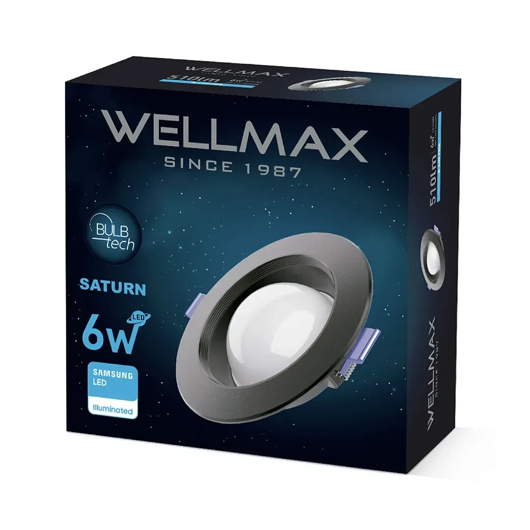SPOT LED SATURNO NEGRO PARA CAJA OCTAGONAL 6W LUZ FRIA WELLMAX-SAMSUNG5