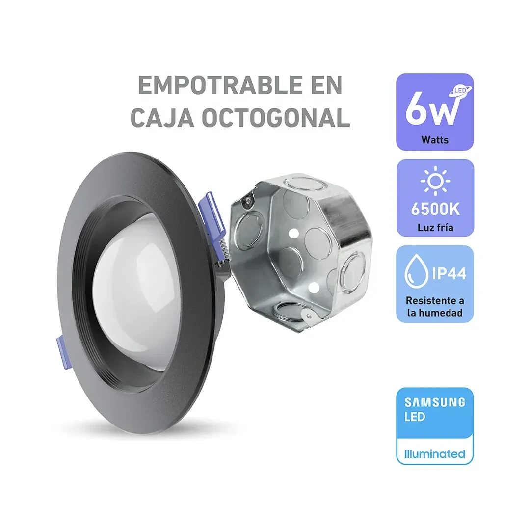 SPOT LED SATURNO NEGRO PARA CAJA OCTAGONAL 6W LUZ FRIA WELLMAX-SAMSUNG1