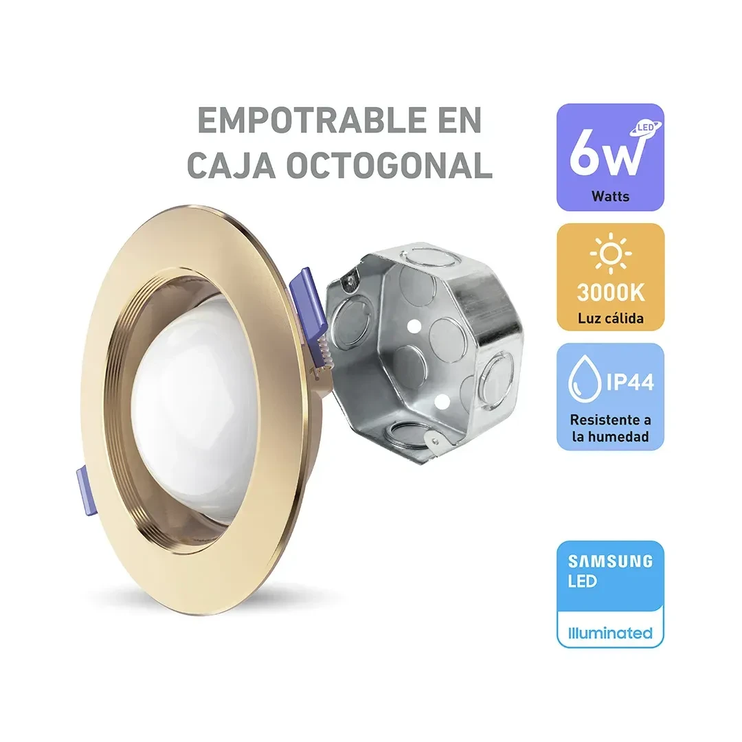 SPOT LED SATURNO DORADO PARA CAJA OCTOGONAL 6W LUZ CALIDA WELLMAX-SAMSUNG4