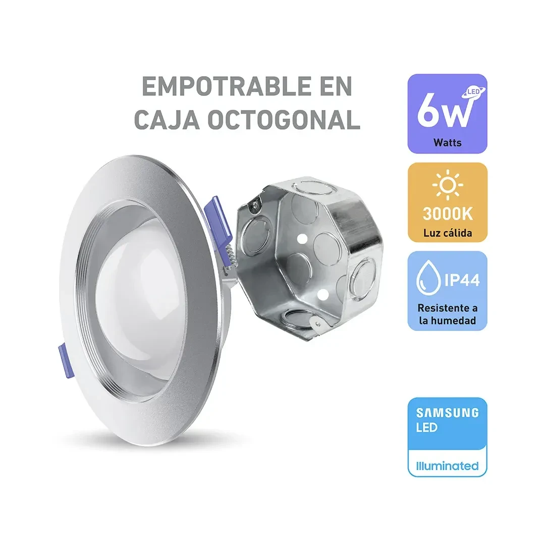 SPOT LED SATURNO PLATEADO PARA CAJA OCTAGONAL 6W LUZ CALIDA WELLMAX-SAMSUNG4