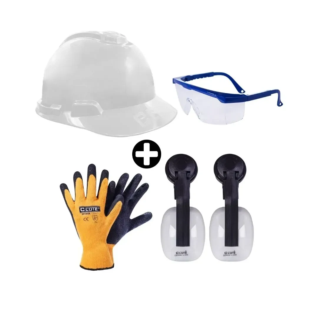 KIT CONSTRUCTOR CASCO + LENTE + OREJERA + GUANTE CLUTE1