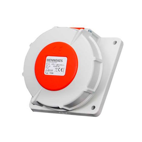 TOMA EMPOTRABLE 32AMP 3P+T 415V ROJO 6H IP67 (INCLINADO) MENNEKES2