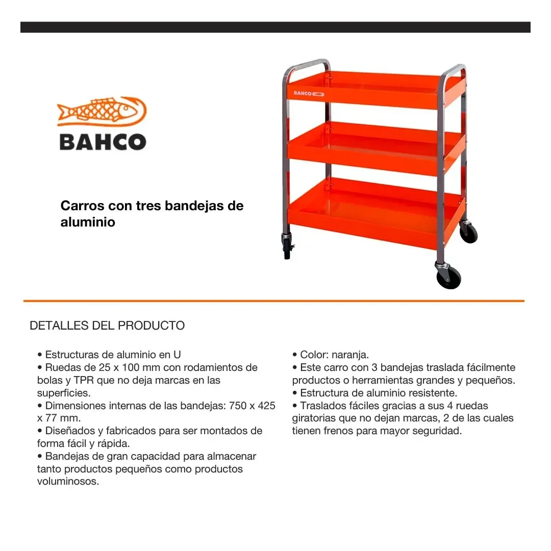 CARRETILLA DE ACERO MODELO 1470KC3 CON 3 BANDEJAS BAHCO2