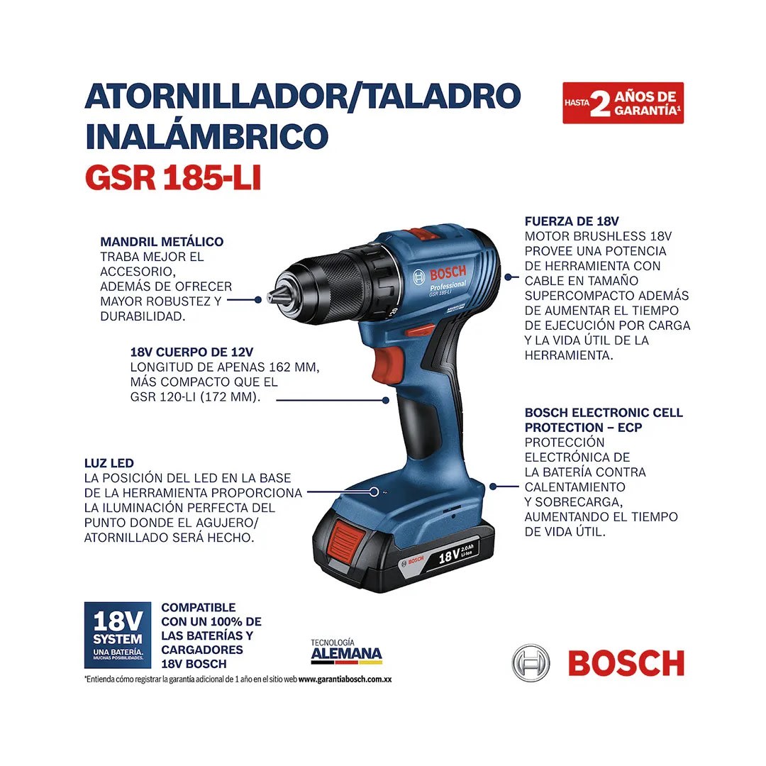 ATORNILLADOR GSR 185-LI + 2 BATERIAS + CARGADOR + MALETA BOSCH4