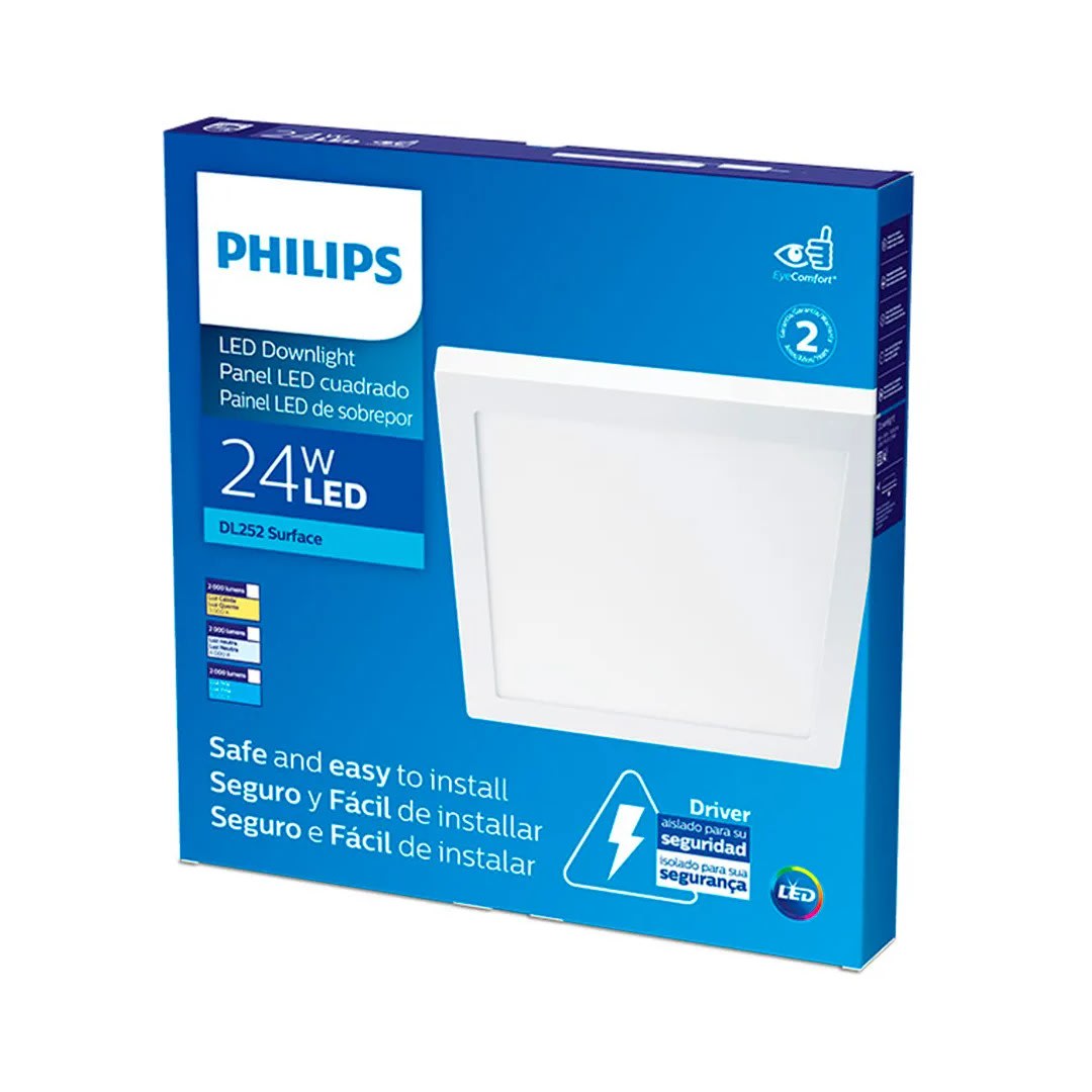 DOWNLIGHT LED CUADRADO ADOSADO LUZ FRIA 24W PHILIPS1