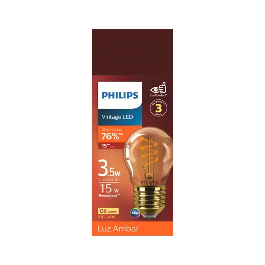FOCO LED VINTAGE E27 LUZ CALIDA 3.5W PHILIPS3